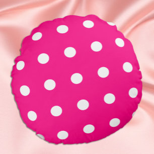 Hot Pink Polka Dot Pattern Round Pillow
