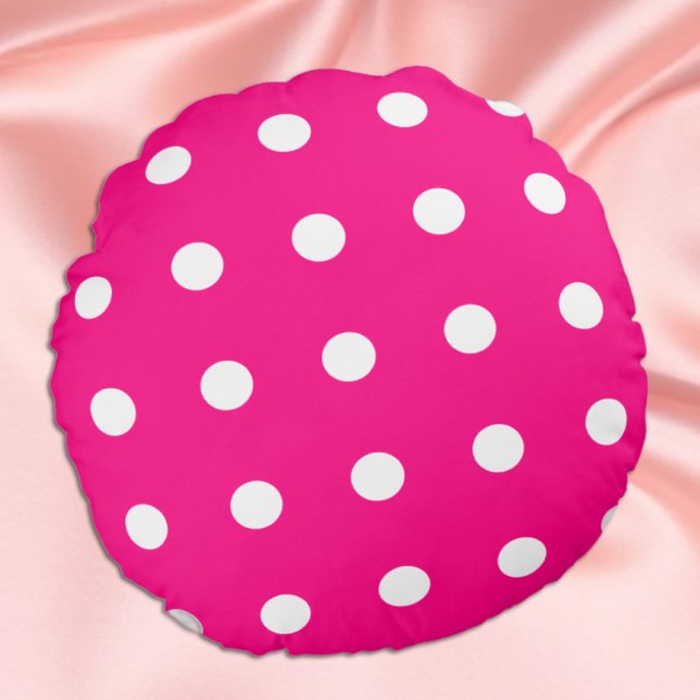 Hot Pink Polka Dot Pattern Round Pillow (Creator Uploaded)
