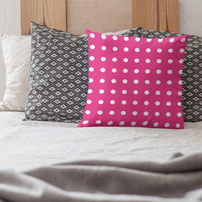 Hot Pink Polka Dot Pattern Throw Pillow (Creator Uploaded)