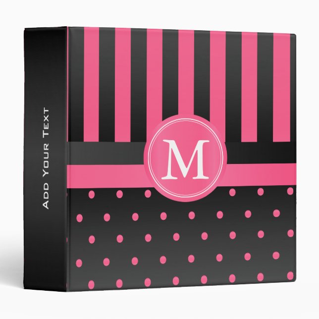 Hot Pink Polka Dots and Black Stripes Binder (Front/Spine)