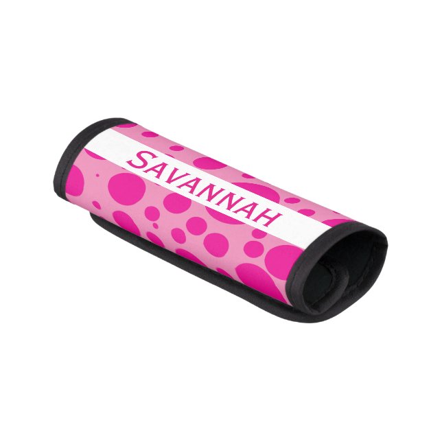 Hot Pink Polka Dots Custom Luggage Handle Wrap (Angled)