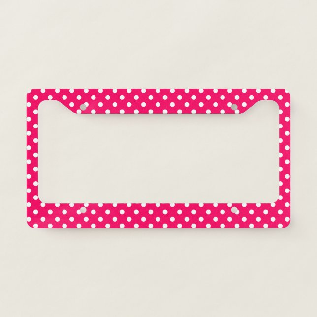 Hot Pink Polka Dots License Plate Frame (Front)