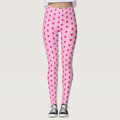 Hot pink polka dots  retro pattern cute light pink leggings