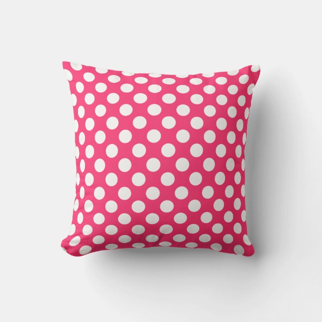 Hot Pink Polka Dots Throw Pillow (Front)