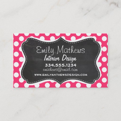 Customizable Hot Pink Polka Dots; Vintage Chalkboard Business Cards