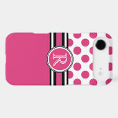 Hot Pink Polkadots and Monogram Initial Case-Mate iPhone Case (Back (Horizontal))