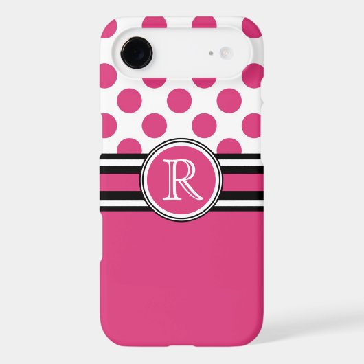 Hot Pink Polkadots and Monogram Initial Case-Mate iPhone Case (Back)