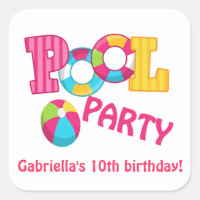 Hot Pink Pool Party Square Sticker