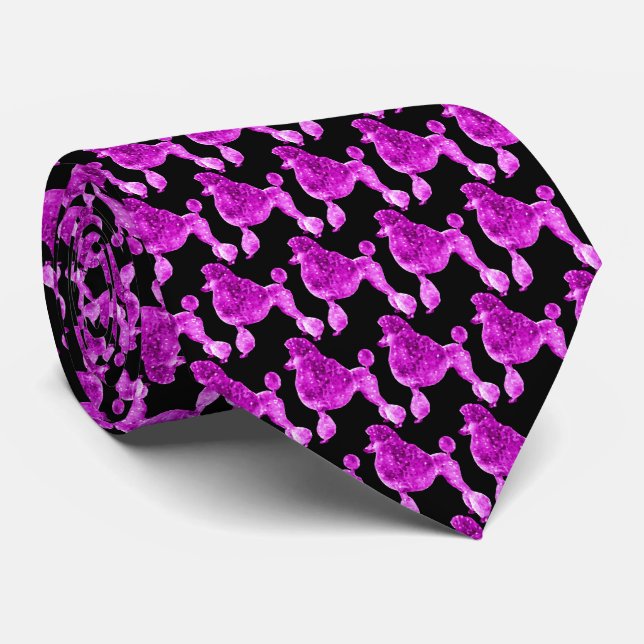 Hot Pink Posh Poodle Black Neck Tie (Rolled)