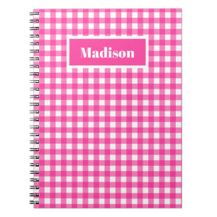 Hot Pink Preppy Gingham Pattern Notebook