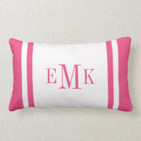 Hot Pink Preppy Ribbon Dots Custom Monogram Lumbar Pillow