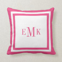 Hot Pink Preppy Ribbon Dots Custom Monogram Throw Pillow