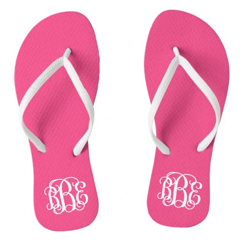 Hot Pink Preppy Script Monogram Flip Flops