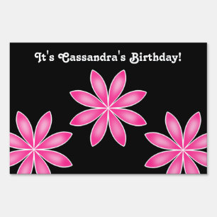 Hot pink pretty geometric flowers birthday yard sign