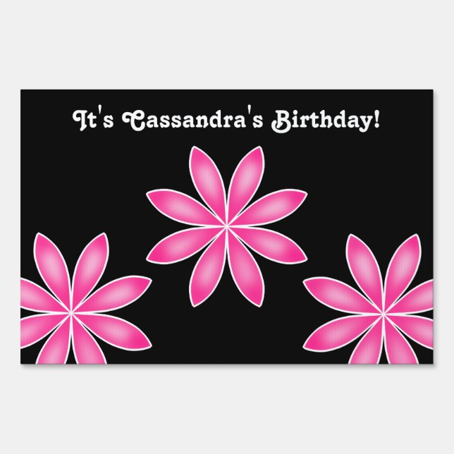 Hot pink pretty geometric flowers birthday yard sign (Front)