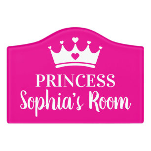Hot Pink Princess Crown Custom Girls Baby Door Sign