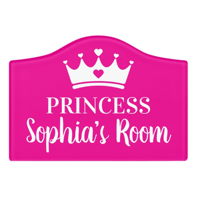 Hot Pink Princess Crown Custom Girls Baby Door Sign (Small Crest Front)