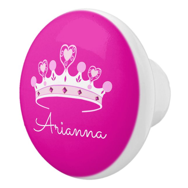 Hot Pink Princess Crown Custom Personalized Ceramic Knob (Right)