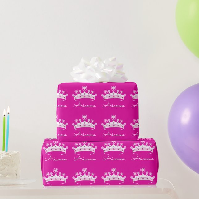 Hot Pink Princess Crown Custom Personalized Wrapping Paper (Party Gifts)