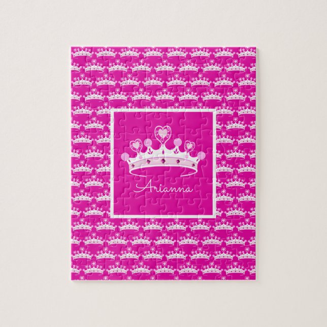 Hot Pink Princess Crown Personalized Custom Color Jigsaw Puzzle (Vertical)