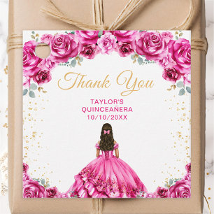 Hot Pink Princess Quinceañera Thank You Favor Tags