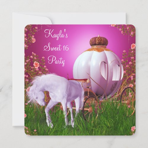 Hot Pink Princess Sweet 16 Birthday Party Invitations
