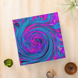 Hot Pink, Purple and Blue Abstract Retro Twirl 3 Ring Binder
