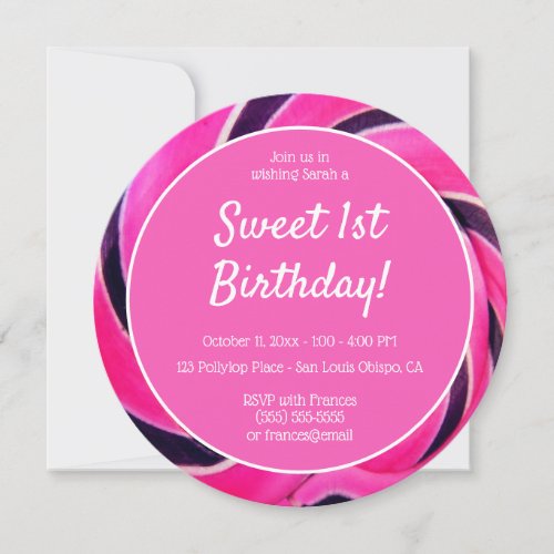 Hot Pink Purple and White Lollypop Photo Birthday Invitation