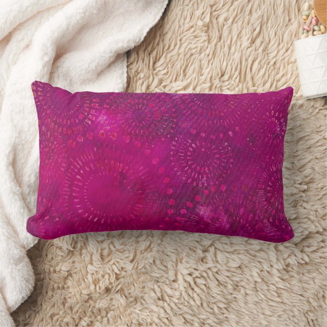 Hot Pink Purple Bohemian Batik Pattern Design Lumbar Pillow (Blanket)