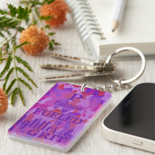 Hot Pink Purple Camouflage Glitter Camo Name Keychain