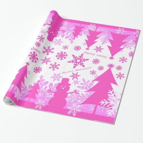 Hot Pink Purple Christmas Winter Wrapping Paper