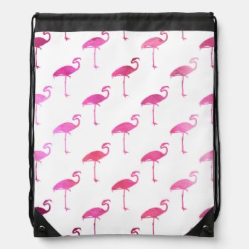Hot Pink Purple Flamingo Watercolor Tropical Drawstring Bag by ZZ_Templates at Zazzle