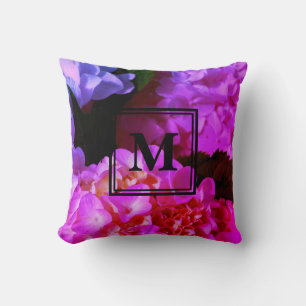 Hot pink purple flowers florals hydrangeas  throw pillow