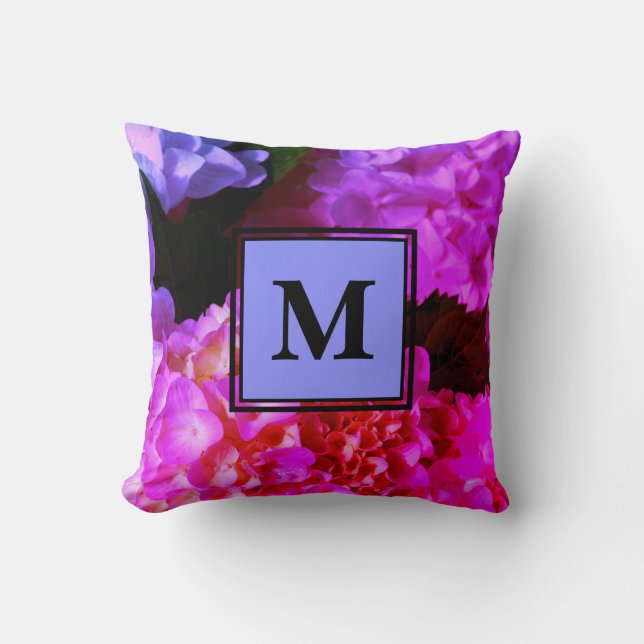 Hot pink purple flowers florals hydrangeas  throw pillow (Front)