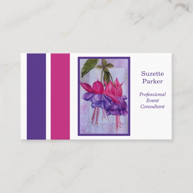 Hot Pink Purple Fuchsia Flower Event Planner Business Card (Front)