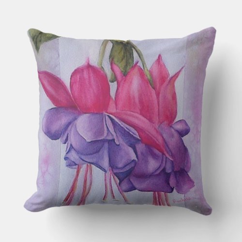 HOT PINK PURPLE FUCHSIA FLOWERS PATIO OUTDOOR PILLOW