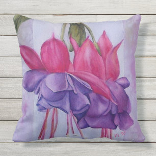 HOT PINK PURPLE FUCHSIA FLOWERS PATIO OUTDOOR PILLOW