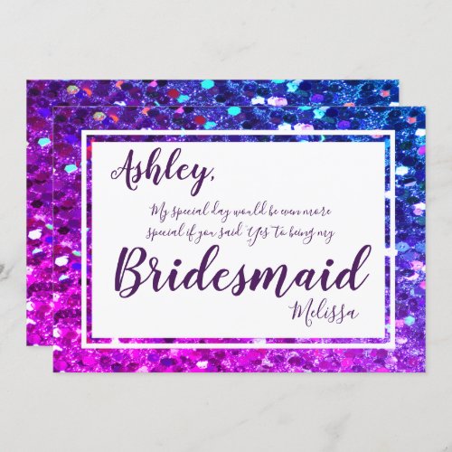 Hot Pink  Purple Glam Will You Be My Bridesmaid Invitation