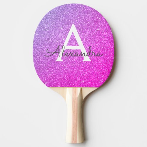 Hot Pink _ Purple Glitter and Sparkle Monogram Ping Pong Paddle