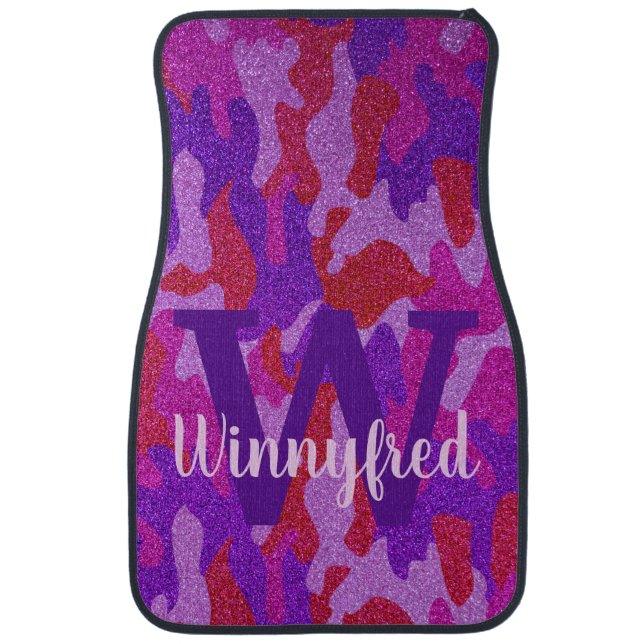 Hot Pink & Purple Glitter Camouflage Cam Outdoorsy Car Floor Mat (Front)