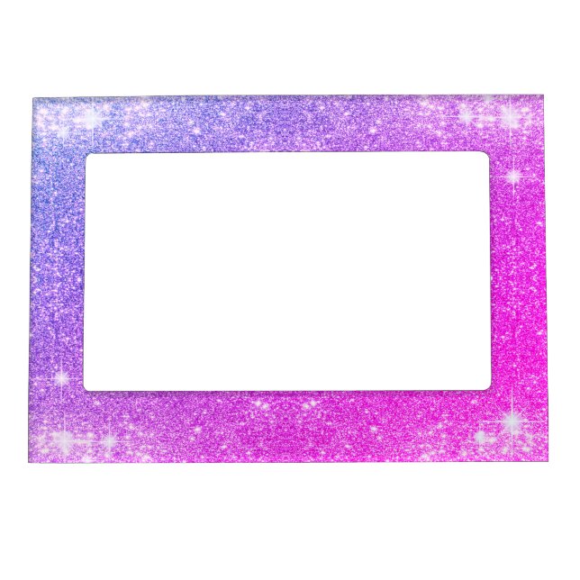 Hot Pink Purple Glitter Sparkle Faux Texture Magnetic Photo Frame (Front)