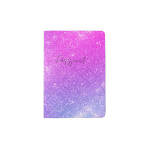 Hot Pink Purple Glitter Sparkle Faux Texture Passport Holder