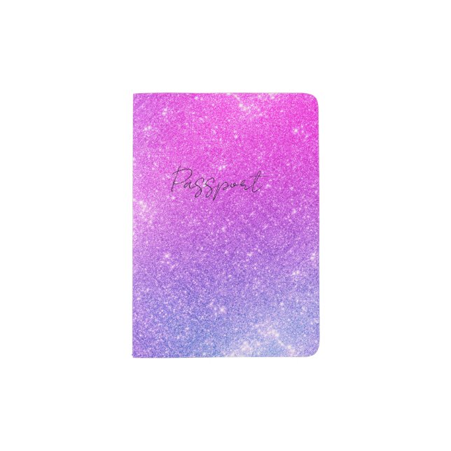Hot Pink Purple Glitter Sparkle Faux Texture Passport Holder (Front)