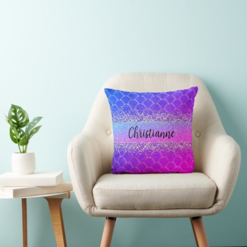 Hot Pink Purple Glittery Bling Personalized Throw Pillow