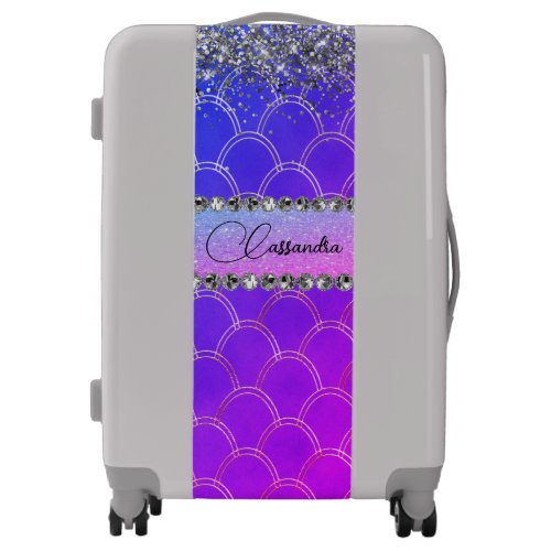 Hot Pink Purple Glittery Diamond Bling Luggage