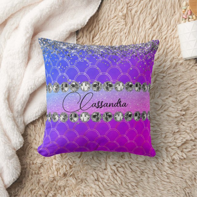 Hot Pink Purple Glittery Diamond Bling   Throw Pillow (Blanket)