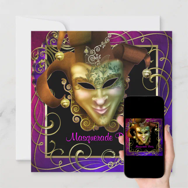 Hot Pink Purple Gold Masquerade Party Invitations Zazzle