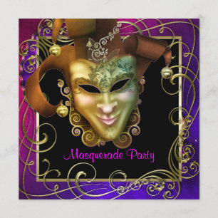 Hot Pink Purple Gold Masquerade Party Invitations