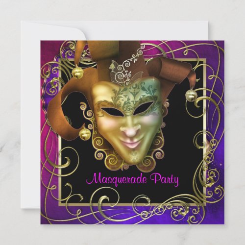 Hot Pink Purple Gold Masquerade Party Invitations