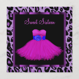 Hot Pink Purple Leopard Sweet Sixteen Birthday Invitation